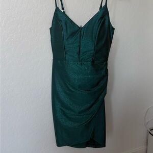 Honey and Rosie Green Ruched Sheath Midi Dress